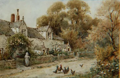 Cottages en bord de route en été