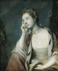 Portrait de Lady Mary Coke, mi-longueur, dans un manteau rouge bordé d