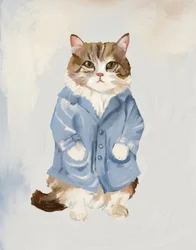 Un chat adorable en manteau bleu
