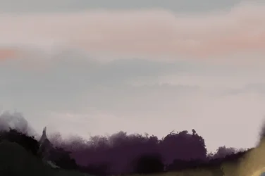Montagnes violettes brumeuses