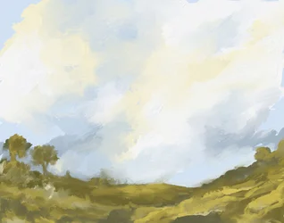Paysage nuageux au-dessus des champs vallonnés