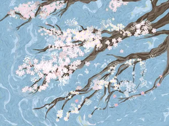 Fleurs de cerisier au printemps - Bleu