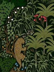 Un tigre dans une jungle luxuriante