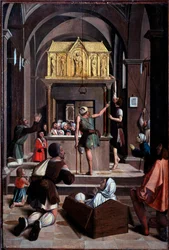 Vie de Saint Sébastien : pèlerins sur la tombe de Saint Sébastien
