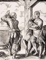 Le Boucher et son assistant, reproduction d