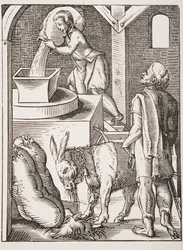 Le Meunier. Reproduction du 19ème siècle de la gravure du 16ème siècle par Jost Amman