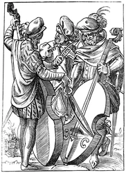 Un violoniste et deux violoncellistes, 16e siècle, 1849