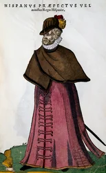 Costume de ministre de la maison royale espagnole, gravure par Jost Amman de Habitus praecipuorum populorum, virorum tam quam singulari foeminarum art depicti