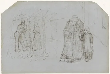 Paysan, paysanne et jeune fille avec une vieille femme
