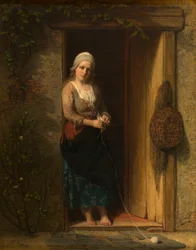 Ida, la fille du pêcheur sur le pas de la porte