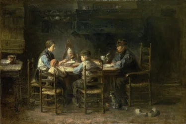 Famille de paysans à table