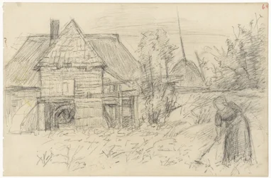 Moulin à eau avec femme ratissant