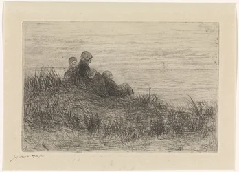 Paysage de dunes avec mère et enfants