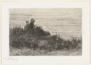 Paysage de dunes avec mère et enfants