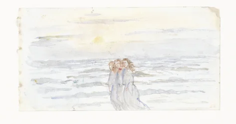 Trois filles, près de la mer