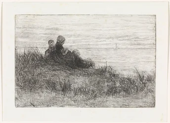 Paysage de dunes avec mère et enfants