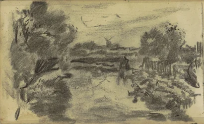 Paysage avec eau et moulin