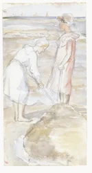 Deux filles en rose et blanc sur la plage