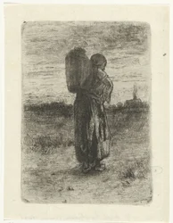 Femme avec un panier sur le dos