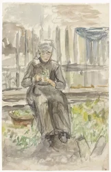 Fille assise dans un jardin