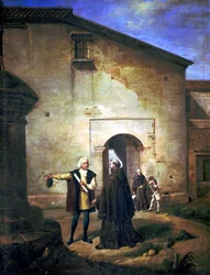Arrivée de Christophe Colomb et de son fils Diego au monastère de La Rábida en 1485