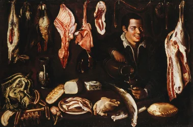 Un jeune homme versant du vin dans un garde-manger, 1606
