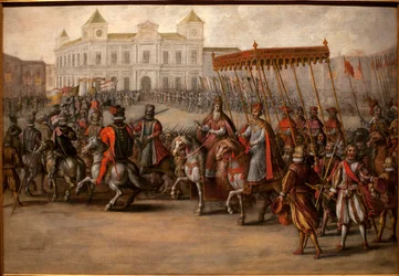 La route vers le Sacré Impérial par Charles V (1500-1558) à Bologne (Italie), 24 février