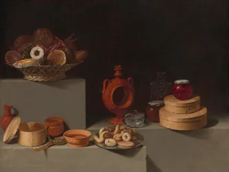 Nature morte avec sucreries et poterie, 1627