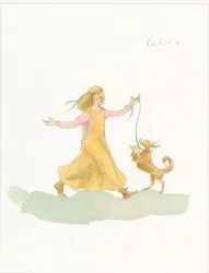 Une femme médiévale jouant avec un chien, 2004