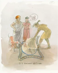 Le maître artisan révélant le sol en mosaïque à Marcus et Julia, 2003