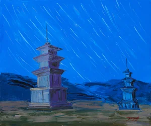 Ciel nocturne au-dessus des anciennes pagodes