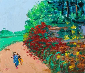 Des enfants sur une route de campagne
