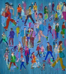 Une foule urbaine animée