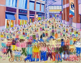 Une foule urbaine animée
