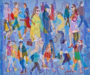 Une foule urbaine animée