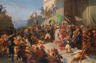 Guerre anglo-turque - guerres napoléoniennes - Le sultan Selim III (1761-1808) visitant le général Horace Sébastiani (1772-1851) lors de la défense de Constantinople contre la flotte britannique, février 1807