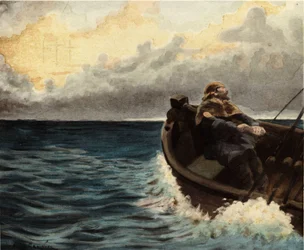 Egyptian sailor Thamous on his boat. Pantagruel. llustration by Jules Garnier. In “Rabelais et l