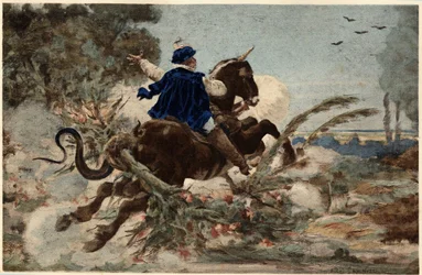 Gargantua sur sa jument détruisant la forêt de Beauce. Gargantua. Illustration de Jules Garnier. Dans "Rabelais et l