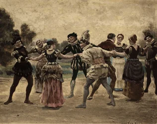 Hommes et femmes jouant au furon. Gargantua. Illustration de Jules Garnier. Dans "Rabelais et l
