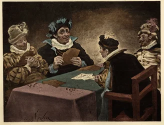 Men playing cards. Gargantua. llustration by Jules Garnier. In “Rabelais et l