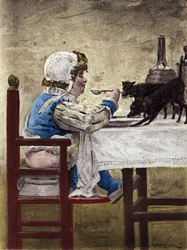 Les chiens de Grandbuckthorn, le père de Gargantua, mangeant dans l