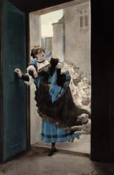 La femme dont Panurge est amoureux rentre chez elle poursuivie par des chiens. Pantagruel. Illustration de Jules Garnier. Dans "Rabelais et l