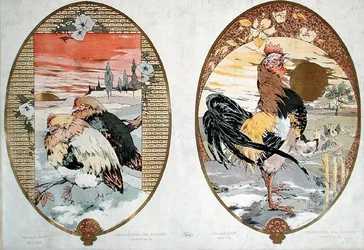 Coq et poules, projet pour un paravent, vers 1900
