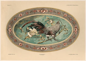 Coq, planche 37 des « Fantaisies décoratives », gravée par Gillot, publiée par Jules Rouam, Librairie de l