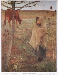 France, petite; fille; Fauvette; vache; rural; pauvre; vêtements