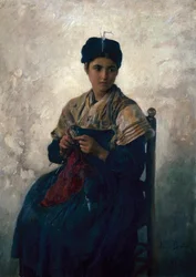 Jeune paysanne tricotant