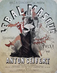 Bal et concert de Pesth: le bal masqué (Maskenball, célèbre polka par Anton Seifert) - affiche par Jules Chéret, n.d.