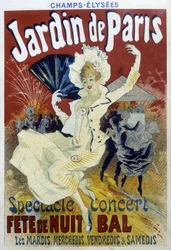 Jardin de Paris : spectacle, concert, fête nocturne et bal - affiche par Jules Chéret, fin du 19e siècle