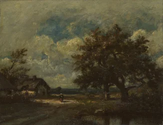 Le cottage au bord de la route, ciel orageux