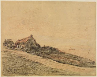 Paysage côtier près de Cayeux avec deux cabanes